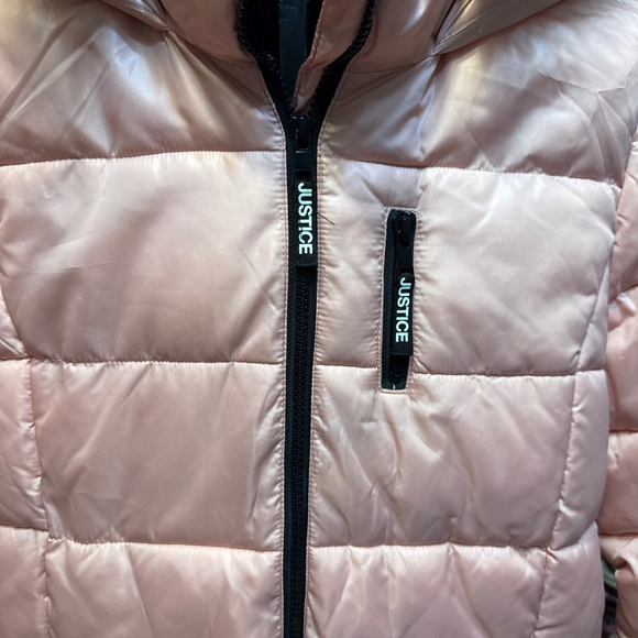 Girls Justice Pink Puffer Jacket with Faux Fur Hood 18/20 - Picture 4 of 6